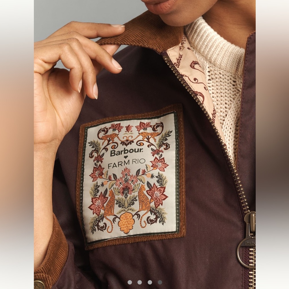 Barbour Farm Rio Thais Waxed Jacket Bow Details Cropped Oversized - Picture 11 of 12